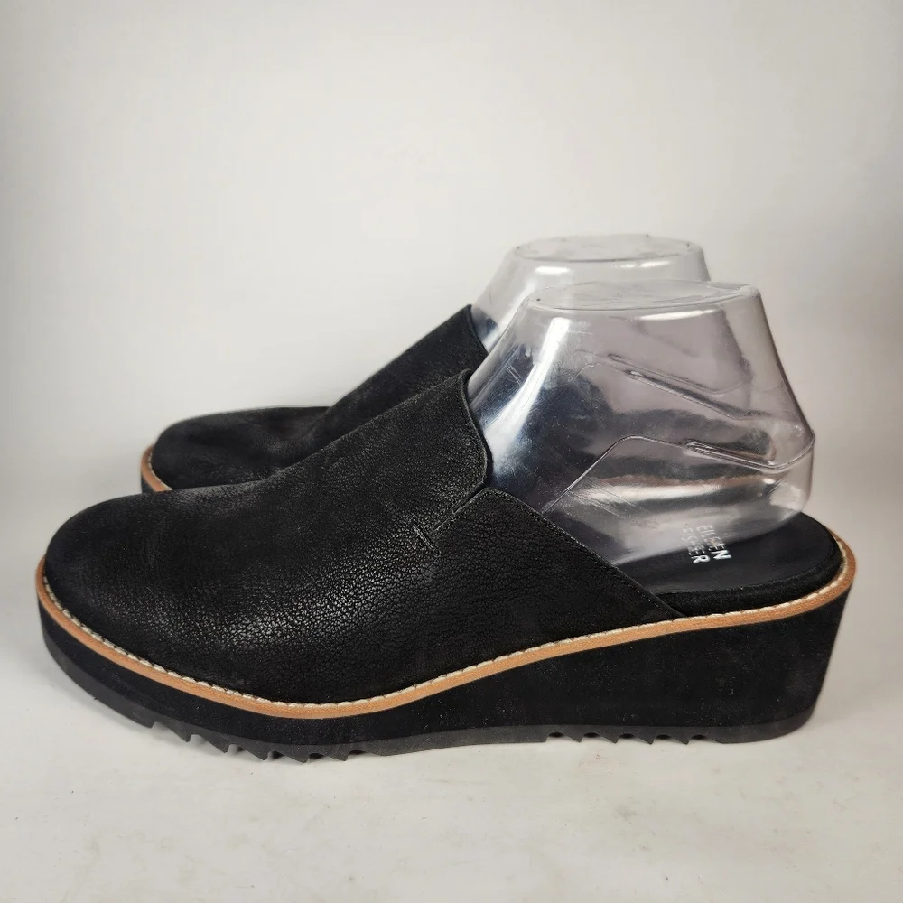 EILEEN FISHER Womens Loti Wedge Mule Size 10 Black Nubucl Leather Clog Shoe - Picture 11 of 11